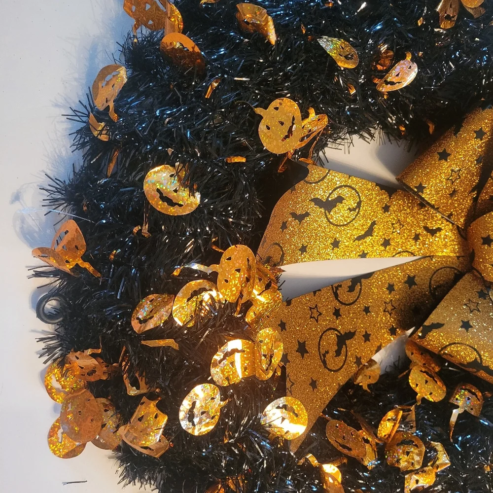 Halloween Black and Orange Wreath with Bow 22